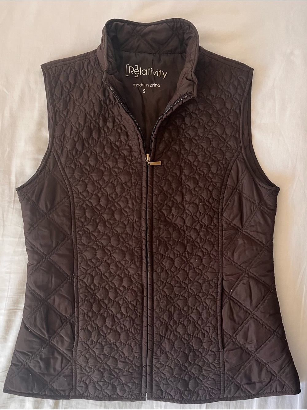 Relativity Quilted Front Zip Vest Chocolate Brown/Small